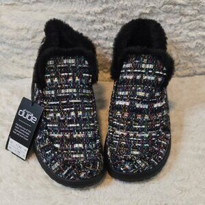 HEY DUDES CONFETTI BLACK FURRY SHOES ANKLE BOOTS Sz 8 NEW